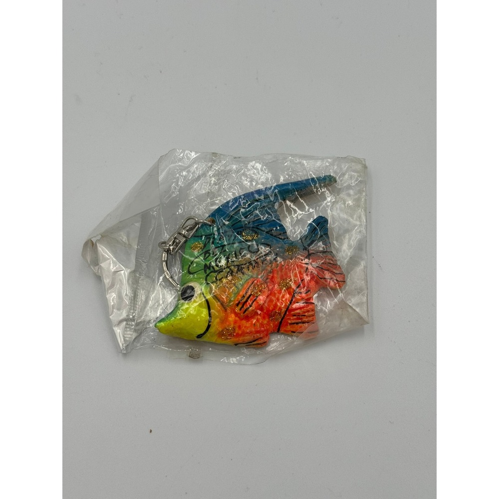 Playa del Carmen Mexico Tropical Fish Keychain Souvenir Hand Painted Glitter